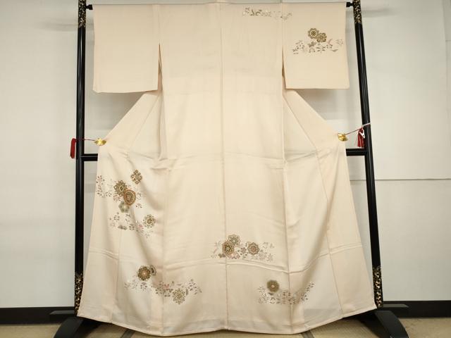 長閑やかさ屋お召しもの▽短い訪問着 単衣 駒刺しゅう 正倉院花唐草文 正絹 珠玉 AABI7200cs