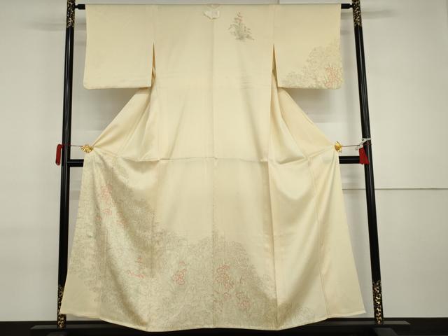 長閑やかさ屋御召しもの▽短い訪問着 単衣 手書き 顕花植物文 正絹 珠玉 AABI7207cs