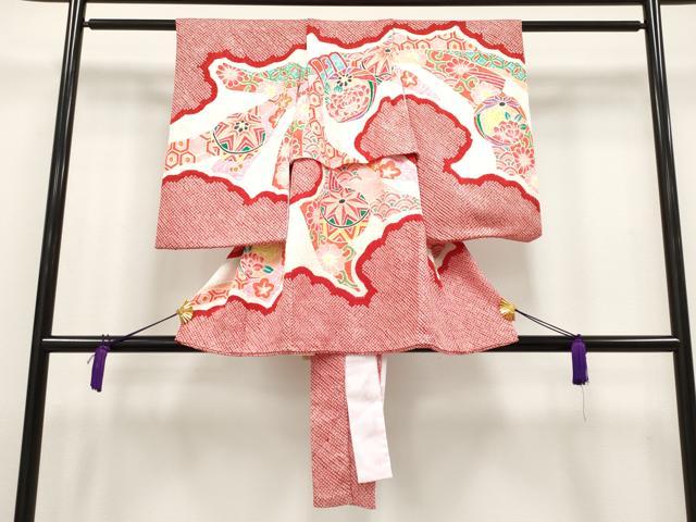 長閑やかさ屋御召しもの■飛び切り 七五三 うしろ帯 3歳 祝着・長襦袢仕掛ける 総絞り 鞠花文 珠玉 CYAA3910s5