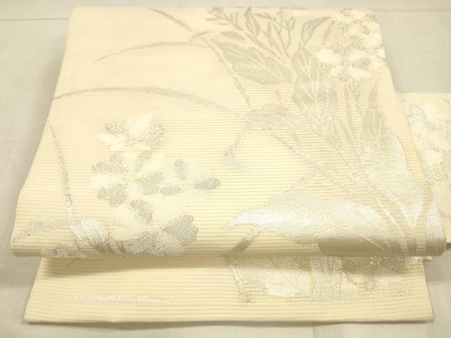 平和屋着物＊夏物 九寸名古屋帯 生紬 手描き 秋草文 正絹 逸品 DAAU5960ps