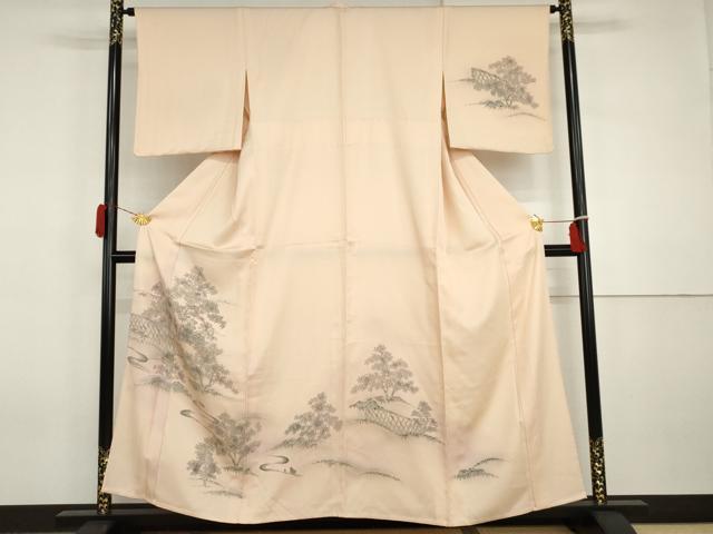 長閑やかさ屋御召しもの▽短い訪問着 単衣 墨付き 見晴らし顕花植物文 暈し染め 正絹 珠玉 未当て嵌める AABI7243cs