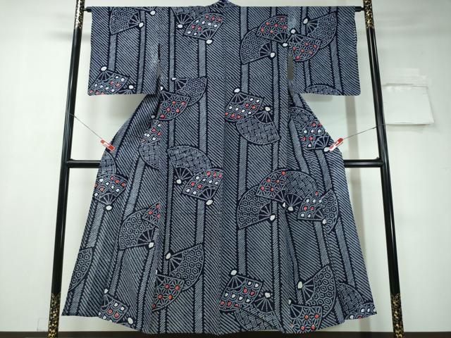 平和屋着物∴夏物 浴衣 有松鳴海絞り 扇面重ね吉祥文 綿 逸品 CAAW1072ng