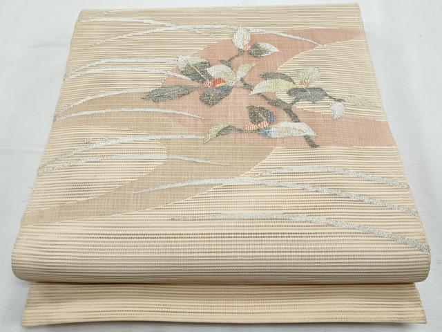 長閑やかさ屋御召しもの＊夏物 八寸名古屋帯 すくい織 枝花文 現ナマ糸 正絹 珠玉 CABH8270fb