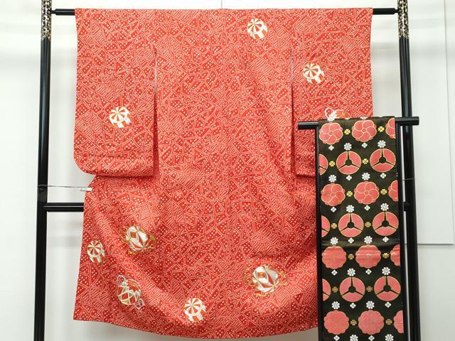 平和屋着物[]極上　七五三　女の子　7歳　祝着・袋帯セット　駒刺繍　絞り　毬　金銀糸　逸品　CZAA4840s6｜平和屋