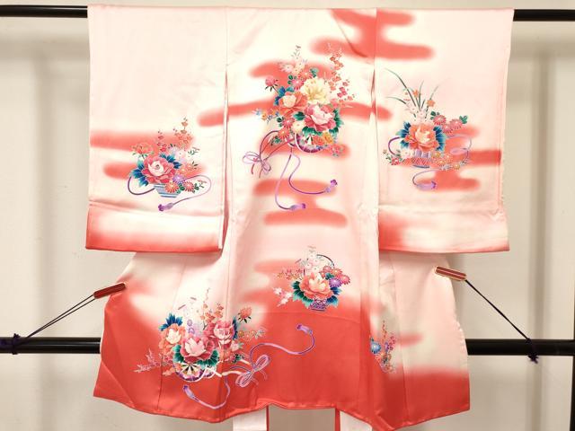 平和屋着物[]お宮参り　女の子　祝着　産着　初着　のしめ　エ霞花車文　暈し染め　逸品　DABA3781ma｜平和屋