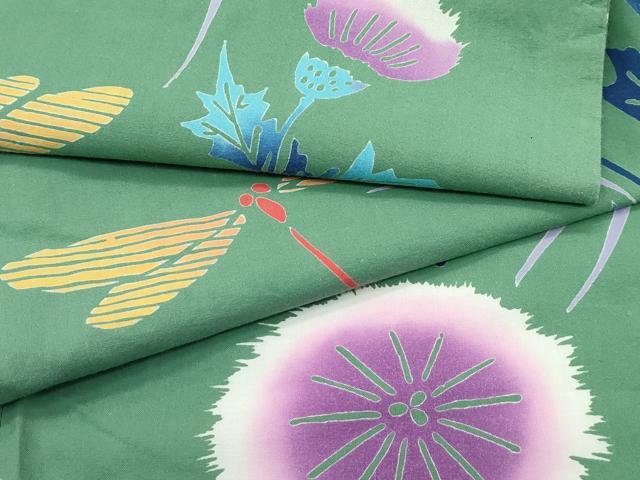 長閑やかさ屋御召しもの∴夏物 浴衣 トンボ 顕花植物文 綿 珠玉 CABF4796rv