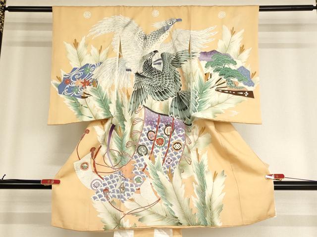平和屋着物[]お宮参り　男の子　祝着　産着　初着　のしめ　鷹　松　暈し染め　銀彩　逸品　AABF2130ja｜平和屋