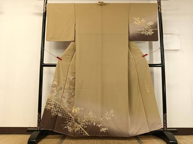 長閑やかさ屋御召しもの●金彩友禅 飛び切り手なみ者・細工師・和田光正 短い訪問着 光正高蒔絵 暈し染め 正絹 珠玉 未当て嵌める CABC9699vp