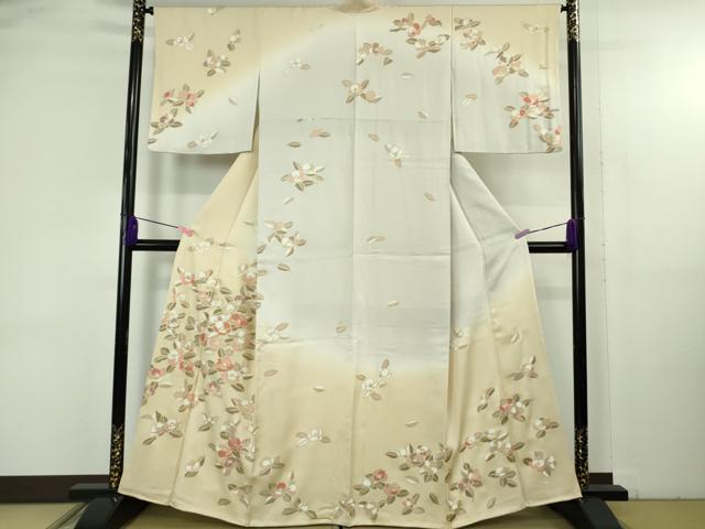平和屋本店●極上　訪問着　駒刺繍　椿　暈し染め　金彩　三越扱い　逸品　DZAB4857kh6｜平和屋