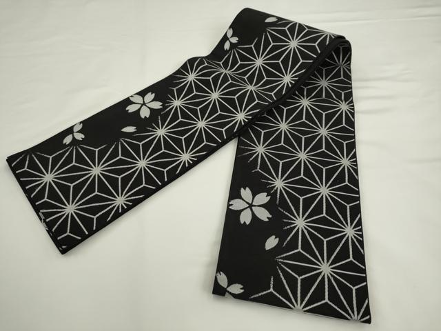 平和屋着物●本場筑前博多織　半幅帯　舞桜文　黒地　正絹　逸品　AABK6916pf｜平和屋