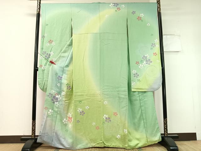 長閑やかさ屋お召しもの●晴れ晴れしい振袖 駒刺しゅう 舞桜 暈し染め 銀通し地 やまと誂製 正絹 珠玉 CABC9707vp