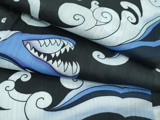 平和屋着物∴夏物 男性 浴衣 立波文 黒地 綿 逸品 CABG7223rv|平和屋