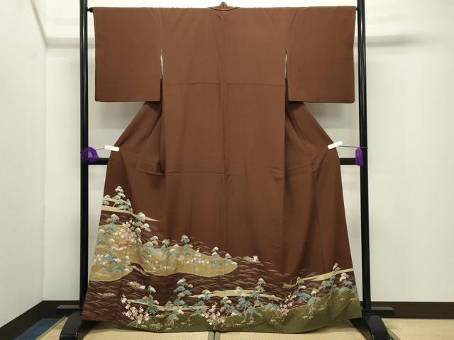 平和屋着物●色留訪問着　駒刺繍　風景松竹梅文　金彩　正絹　逸品　CABK2005gh｜平和屋
