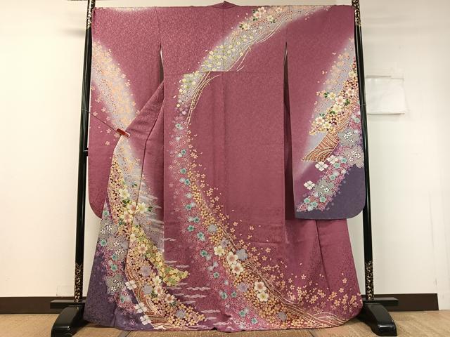 長閑やかさ屋お召しもの●晴れ晴れしい振袖 駒刺しゅう 霞熨斗花文 暈し染め 金通し地 正絹 珠玉 CABC9708vp