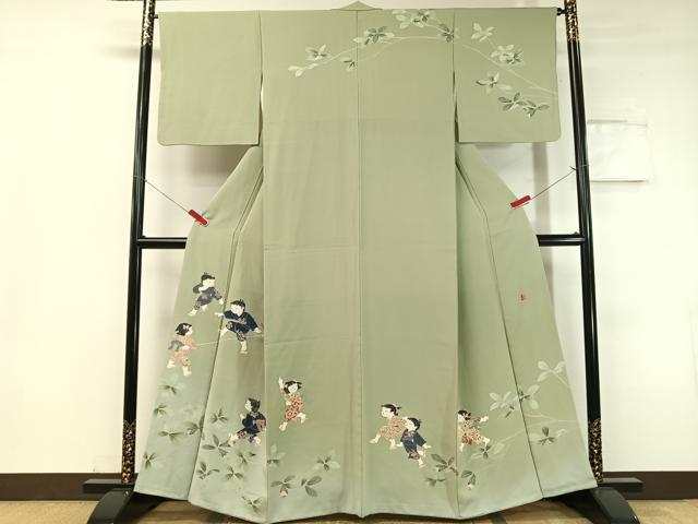 平和屋着物●十日町友禅作家　関口遼一　訪問着　童子遊び　暈し染め　正絹　逸品　CABC9710vp｜平和屋