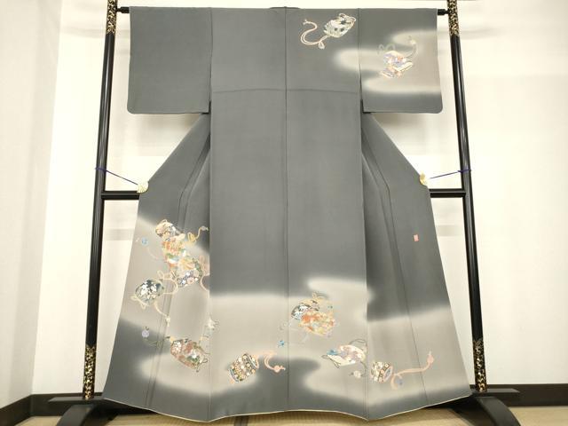 長閑やかさ屋御召しもの●十日町 加賀植物友禅の王者 田村哲彦 短い訪問着 印籠 正絹 珠玉 AABF8171ck