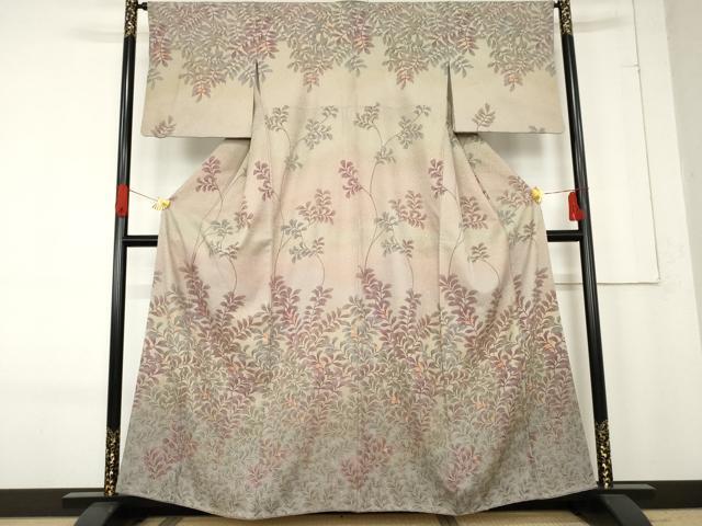 平和屋着物●訪問着　枝葉文　暈し染め　金彩　正絹　逸品　AABE8652cs｜平和屋