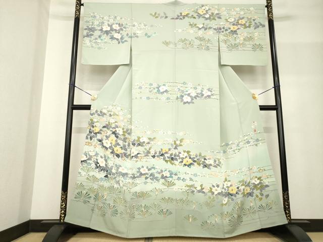 長閑やかさ屋御召しもの●短い訪問着 友禅 絵描き物 枝花文 正絹 珠玉 AABF8173ck