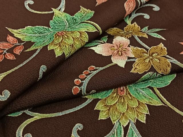 平和屋着物▽上質な小紋　単衣　更紗花文　正絹　逸品　AABH9832jh｜平和屋