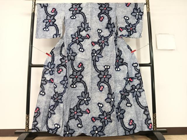 長閑やかさ屋御召しもの∴夏物 浴衣 有松鳴海絞り 舞花文 綿 珠玉 CABG7603vp