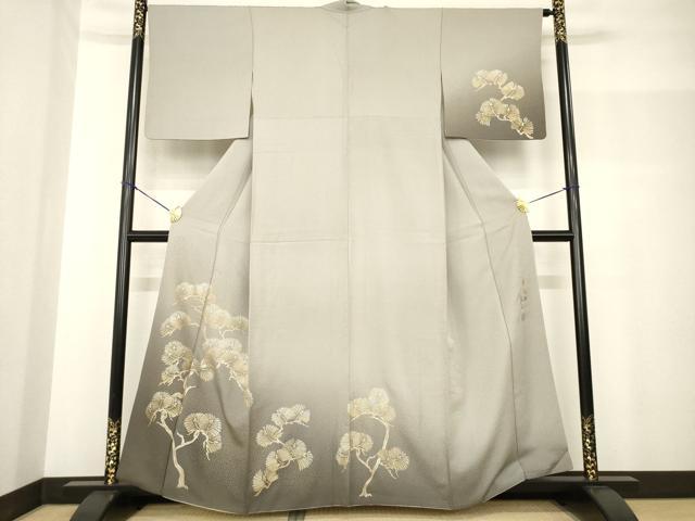 長閑やかさ屋御召しもの●金彩友禅 飛び切り手なみ者・細工師・和田光正 短い訪問着 夢蒔絵 松 暈し染め 金彩 正絹 珠玉 AABF8176ck