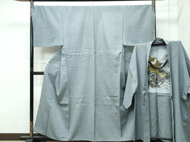 長閑やかさ屋お召しもの●御前上等 成人男性 紬 合奏団 キングサイズ 120亀甲 山鳩色地 三越取りまわし 珠玉 CZAA5066s6