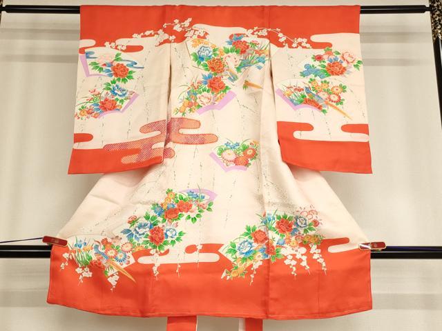 平和屋着物[]お宮参り　女の子　祝着　産着　初着　のしめ　駒刺繍　尾長鳥地紙花文　金彩　逸品　AABF2136ja｜平和屋