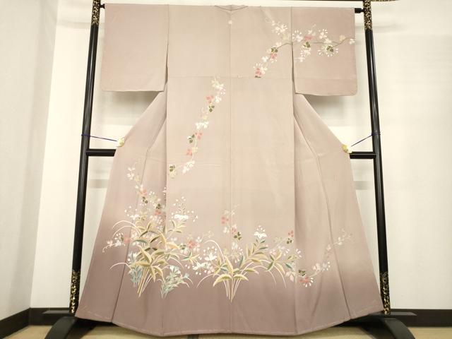 長閑やかさ屋御召しもの●本加賀友禅絵描き 能川光陽 短い訪問着 被子植物文 暈し染め 正絹 珠玉 AABE7743ck