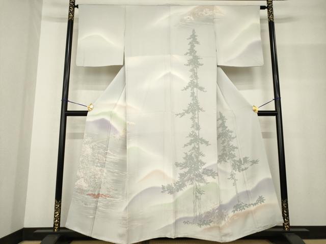 平和屋着物●創業460年・千總 訪問着 刺繍 渡り橋風景文 暈し染め 正絹 逸品 AABF8181ck|平和屋