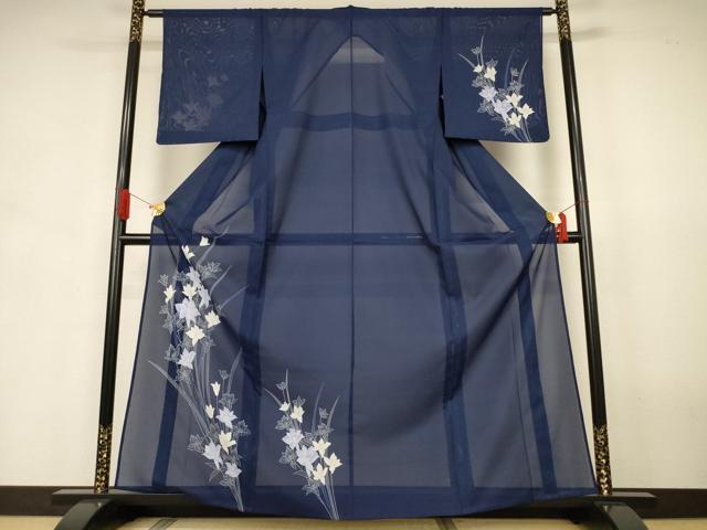 長閑やかさ屋お召しもの＊夏物 短い訪問着 絽 顕花植物文 洗えるお召しもの AABJ6400jd