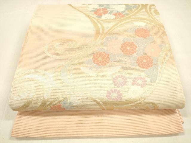 長閑やかさ屋御召しもの＊夏物 西陣 六通柄袋帯 水流被子植物文 金糸 証紙付き添い人 正絹 珠玉 DABA0717糎