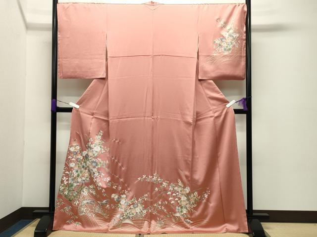 長閑やかさ屋お召しもの●短い訪問着 立波顕花植物文 金彩 正絹 珠玉 未当て嵌める CABC8068gh