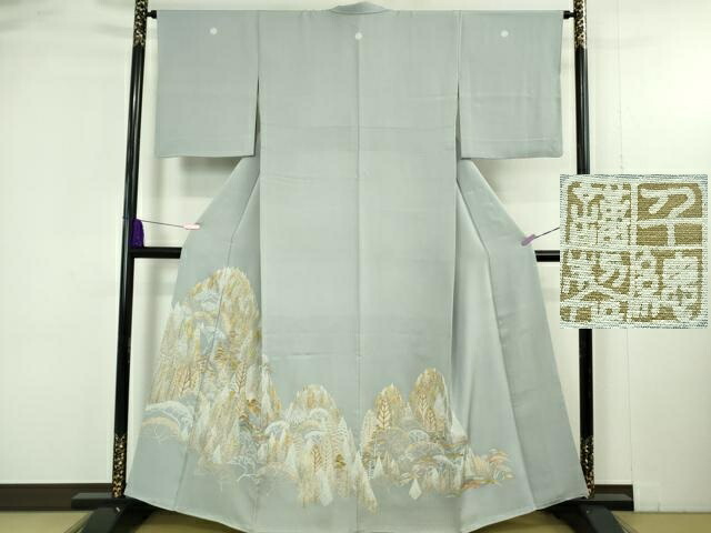 平和屋本店●極上 創業460年・千總 色留袖 背抜き仕立て 刺繍 樹林文 淡藤色地 金糸 三越扱い 逸品 DZAB4912kh6|平和屋