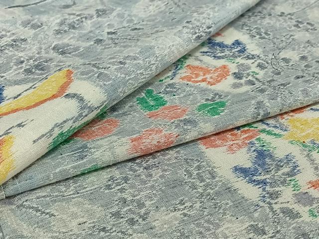 長閑やかさ屋御召しもの▽御前上等な紬 単衣 顕花植物文 正絹 珠玉 AABI5005jh