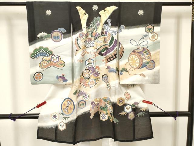 長閑やかさ屋御召しもの＊夏物 お宮参り 御坊っちゃん 祝着 産着 初着 のしめ 絽 龍 兜 吉祥文 暈し染め 現ナマ彩 珠玉 DAAW2918ma