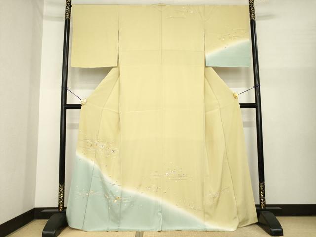 平和屋着物●訪問着 駒刺繍 雪輪花文 暈し染め 金彩 正絹 逸品 未使用 AABI7996ck|平和屋