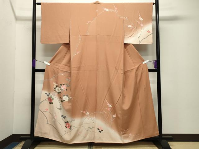 長閑やかさ屋お召しもの●短い訪問着 友禅 文筆家物 一時停止鳥枝椿 暈し染め 正絹 珠玉 CABC8102gh