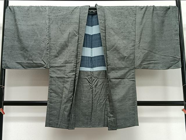 平和屋着物&infin;男性　長羽織　紬地　青鈍色　正絹　逸品　未使用　CABD4675ua｜平和屋
