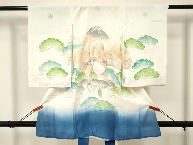 長閑やかさ屋御召しもの＊夏物 お宮参り 御坊っちゃん 祝着 産着 初着 のしめ 絽 刺しゅう 鳶 松文 暈し染め 銀糸 珠玉 DAAW2919ma