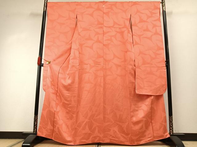 平和屋着物●豪華振袖　色無地　飛鳥地紋　鉛丹色　正絹　逸品　AABI9003fy｜平和屋