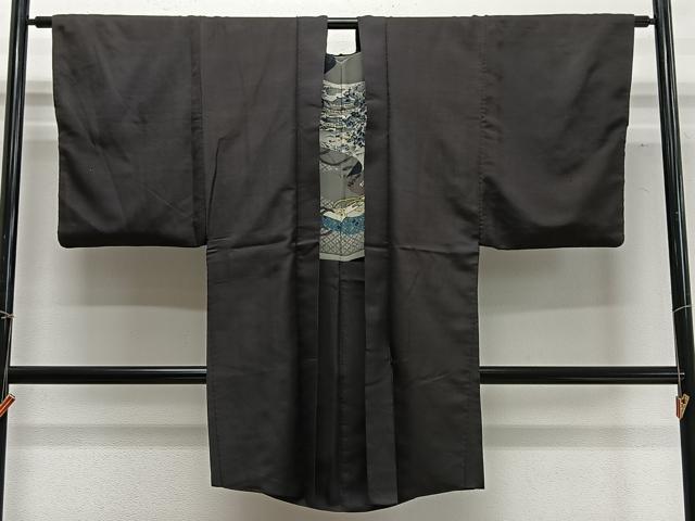 平和屋着物&infin;男性　長羽織　紬地　赤墨色　正絹　逸品　CABD4678ua｜平和屋