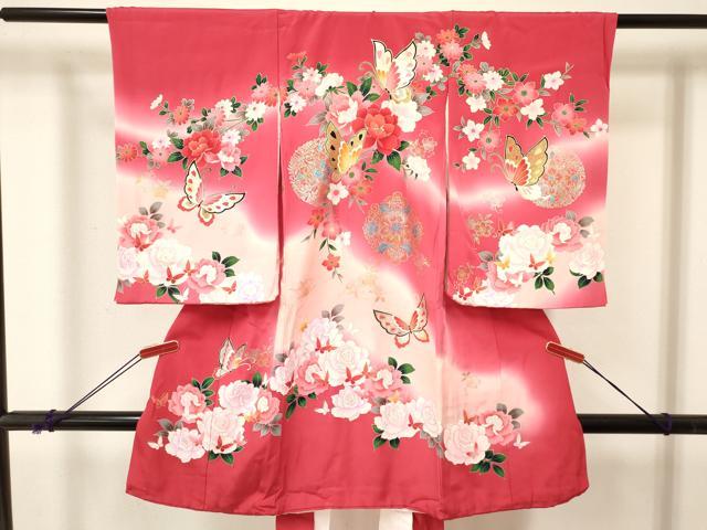平和屋着物[]お宮参り　女の子　祝着　産着　初着　のしめ　花蝶文　暈し染め　金銀彩　逸品　DABA3784ma｜平和屋