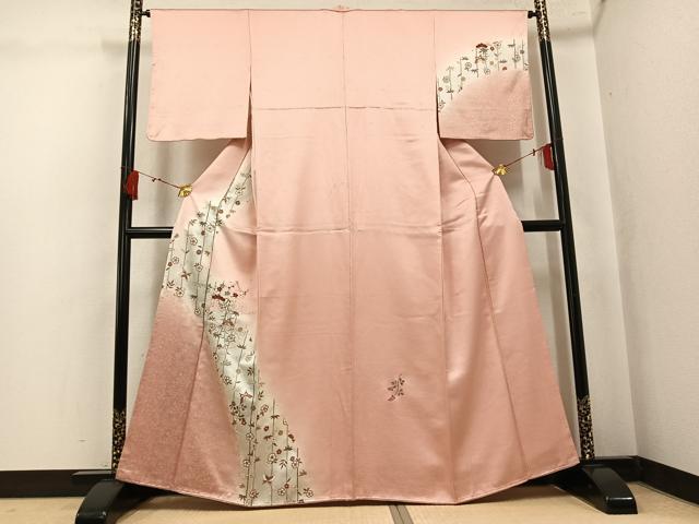 平和屋着物●訪問着　中国三大刺繍　汕頭刺繍　スワトウ刺繍　松竹梅　雪輪舞蝶文　暈し染め　金銀彩　正絹　逸品　AABK9895ph｜平和屋