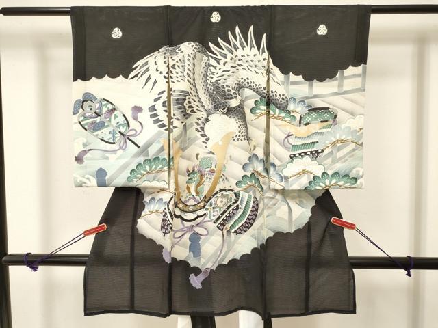 長閑やかさ屋御召しもの＊夏物 お宮参り 御坊っちゃん 祝着 産着 初着 のしめ 絽 鷹 鷲 龍 兜 渡橋松文 銀彩 珠玉 DAAW2930ma