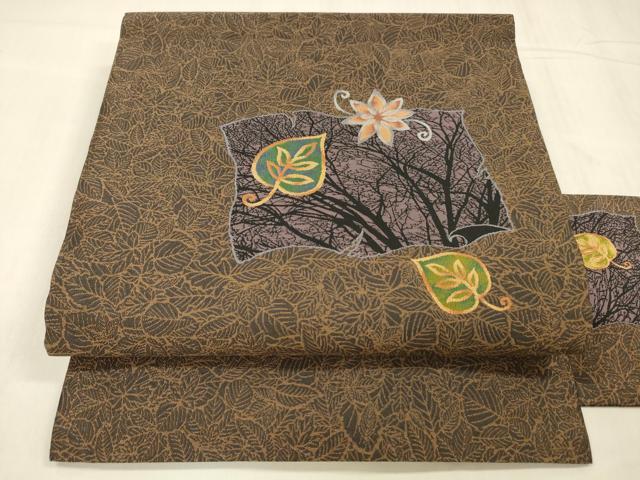 平和屋着物●九寸名古屋帯　草花文　正絹　逸品　DABE6258cm｜平和屋