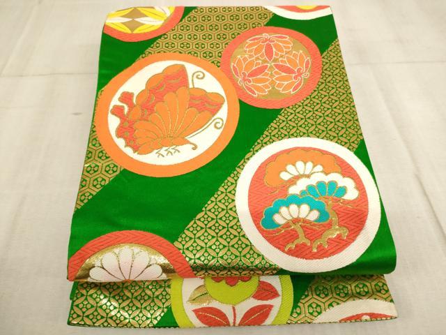 長閑やかさ屋御召しもの∵赤ちゃん 全通柄袋帯 唐織 花蝶丸文 金糸 珠玉 AABE2172ja