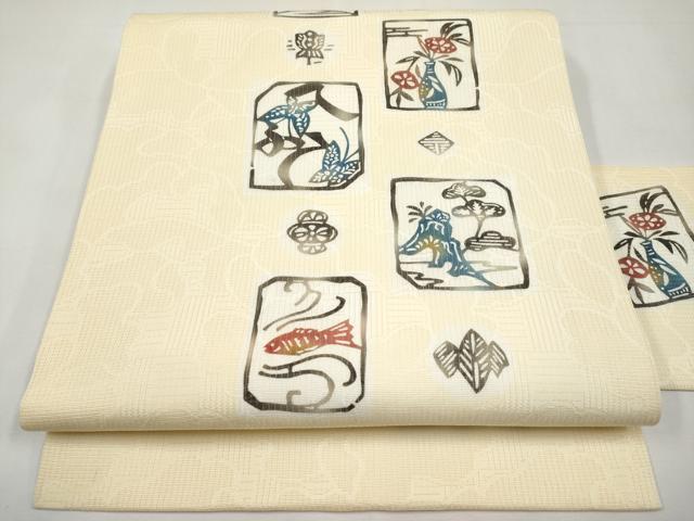 平和屋着物＊夏物　九寸名古屋帯　型染め　花鳥風景文　正絹　逸品　CABK1807tx｜平和屋 24,375円