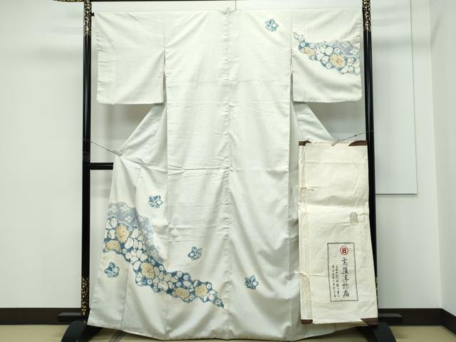 長閑やかさ屋中央局●御膳上等 京都祇園の老舗 ぎをん齋藤 短い訪問着 紬地 絞り 辻が花 絹薄墨色地 たとう紙付き添い人 珠玉 CZAA5657s6 和服-レディースファッション-着物