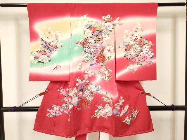 長閑やかさ屋御召しもの[]お宮参り うしろ帯 祝着 産着 初着 のしめ 鼓飛鶴花文 暈し染め 現ナマ彩 珠玉 DABA3785ma