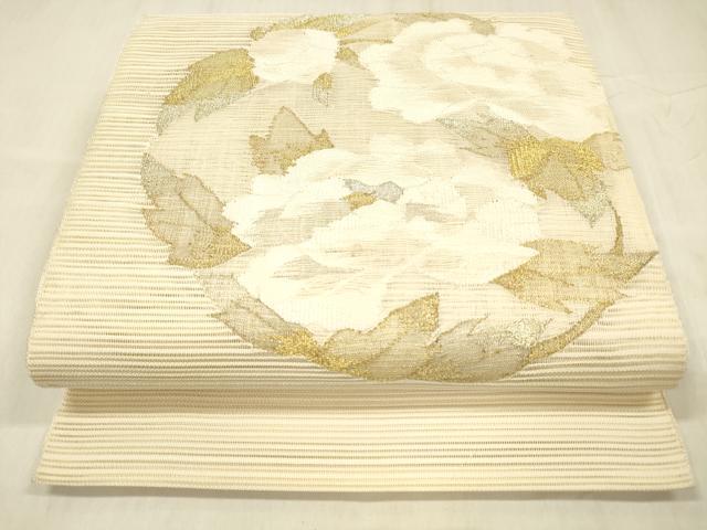 長閑やかさ屋お召しもの＊夏物 絽綴れ 八寸名古屋帯 顕花植物文 現ナマ糸 正絹 珠玉 DABE6148糎